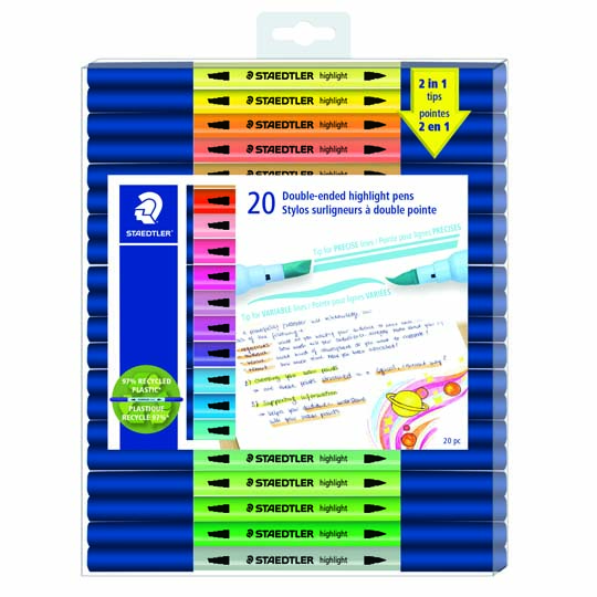 Resaltador de texto Staedtler doble punta estuche c/20 pzs.