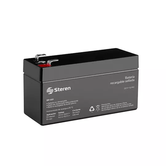 Batería sellada STEREN modelo BR-1201 sellada de ácido-plomo 12 Vcc 1.2 Ah