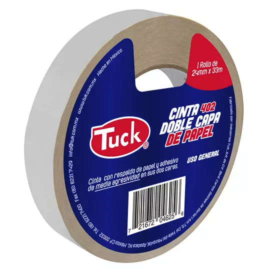Cinta 402 doble capa TUK 24mm x 33m , color crema, 1 pza