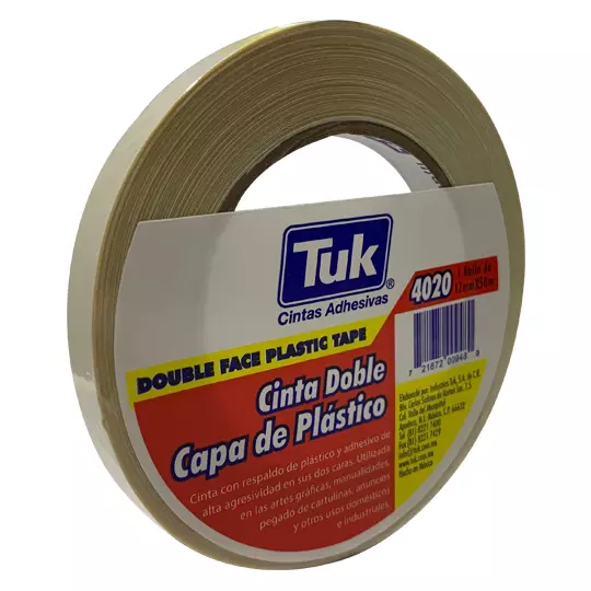 Cinta 4020 doble capa TUK 12mm x 50m 0, color blanco, 1 pza