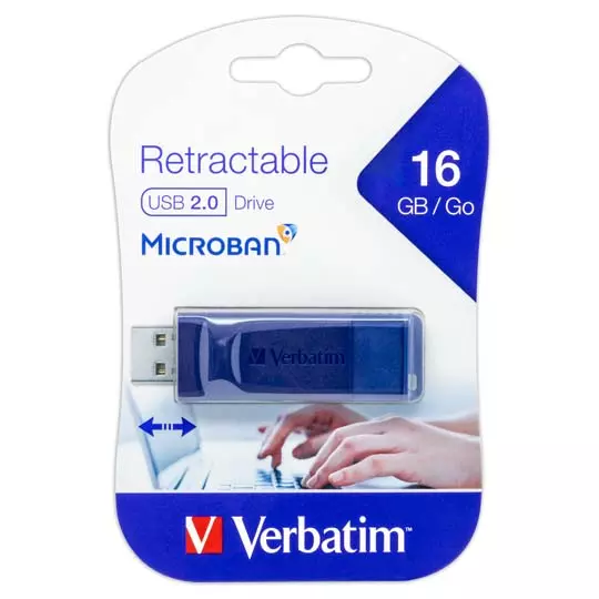 Memoria Verbatim USB 16GB retráctil azul.