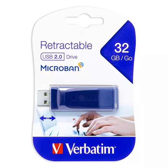 Memoria Verbatim USB 32GB retráctil azul.