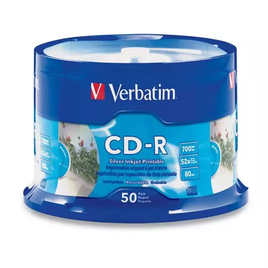 Disco Verbatim CD-R 80MIN/700MB 52X con 50 unidades.