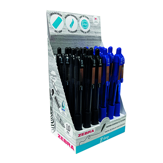 Bolígrafo retráctil ZEBRA Z Grip punto mediano 1.0 mm surtido display c/24 pz