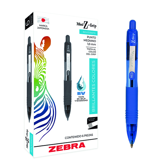 Bolígrafo retráctil ZEBRA Z Grip Mini punto mediano 1.0 mm azul caja con 6 pz
