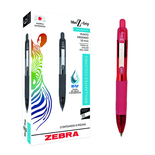 Bolígrafo retráctil ZEBRA Z Grip Mini punto mediano 1.0 mm rojo caja con 6 pz