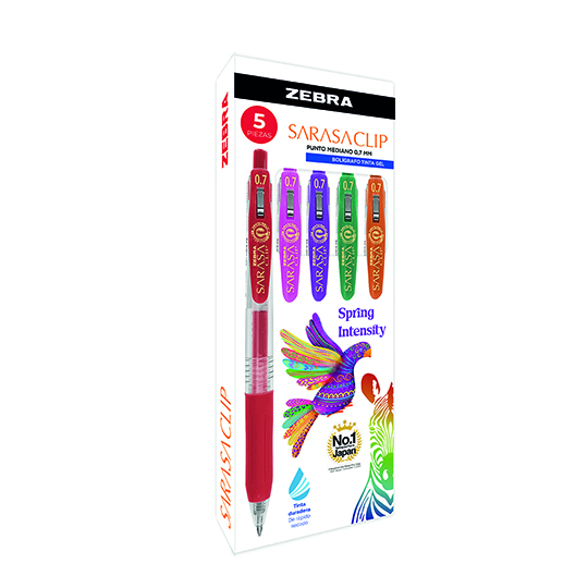 Bolígrafo de gel ZEBRA Sarasa clip mediano Spring intensity caja con 5 pz