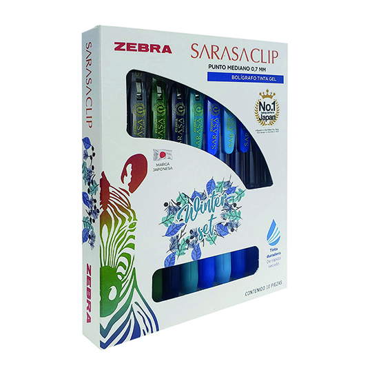 Bolígrafo de gel ZEBRA Sarasa clip mediano Winter set caja con 10 pz