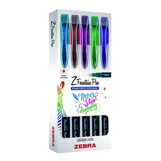 Pluma fuente  ZEBRA Z-Fountain punta metálica surtido estuche c/5 piezas