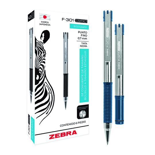 Bolígrafo ZEBRA F-301 COMPACT punto fino 0.7 mm azul caja con 6 pz