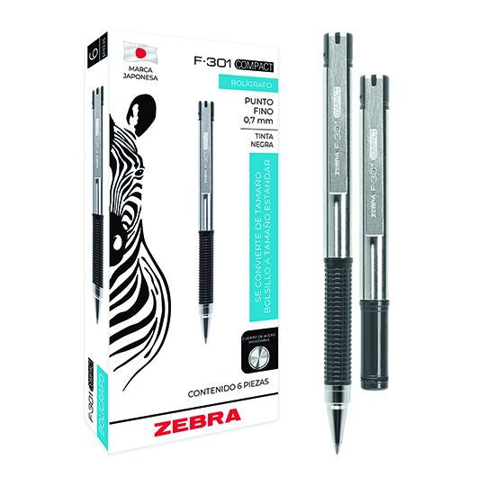 Bolígrafo ZEBRA F-301 COMPACT punto fino 0.7 mm negro caja 6 pz