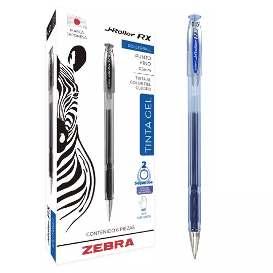 Bolígrafo de gel ZEBRA J-Roller RX punto fino 0.5 mm color azul caja con 6 pz