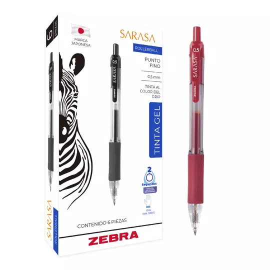 Bolígrafo de gel ZEBRA SARASA punto fino 0.5 mm color rojo caja con 6 pz