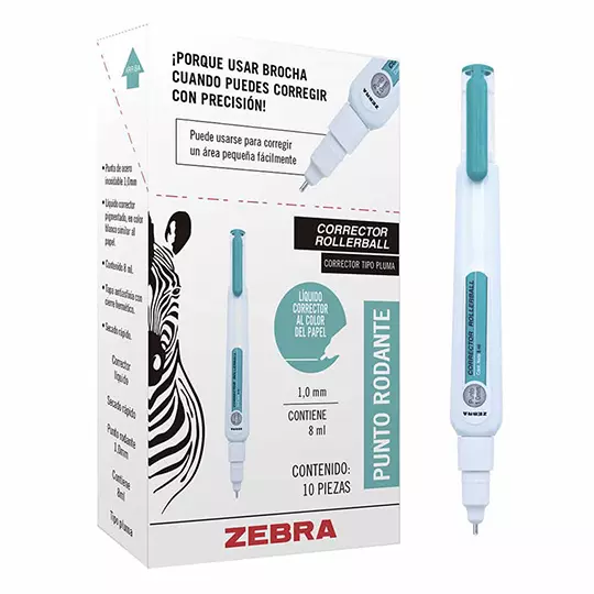 Corrector liquido en pluma ZEBRA punto mediano 1.0 mm caja con 10 piezas