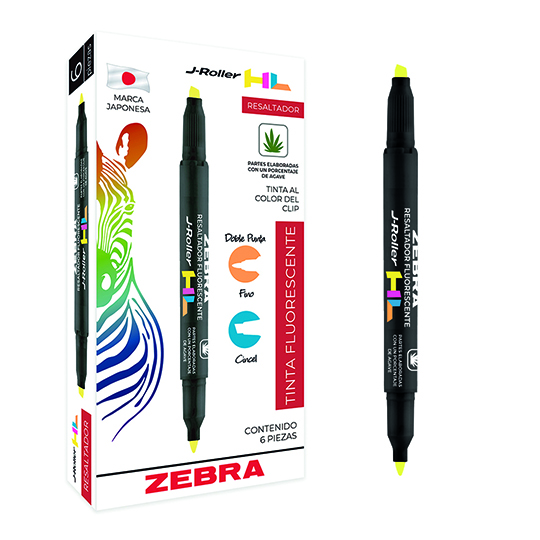 LM-Resaltador ZEBRA J-Roller HL amarillo fluorescente caja con 6 pz