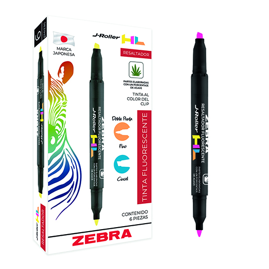 Resaltador ZEBRA J-Roller HL rosa fluorescente caja con 6 pz