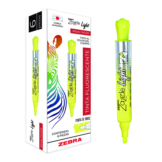 Resaltador ZEBRA Zazzle light fluorescente color amarillo caja con 6 pz