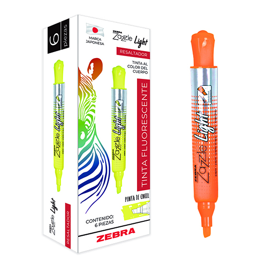 LM-Resaltador ZEBRA Zazzle light fluorescente color naranja caja con 6 pz