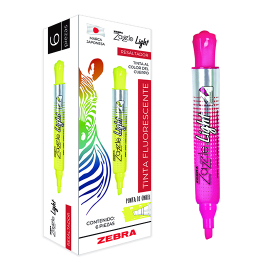 LM-Resaltador ZEBRA Zazzle light fluorescente color rosa caja con 6 pz