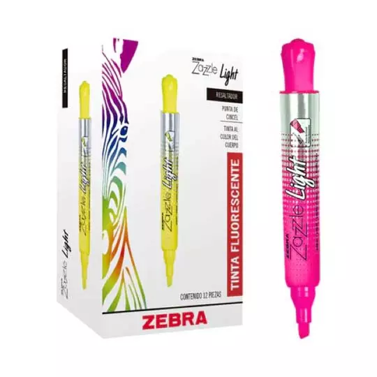 LM-Resaltador ZEBRA Zazzle light fluorescente color rosa caja con 12 pz