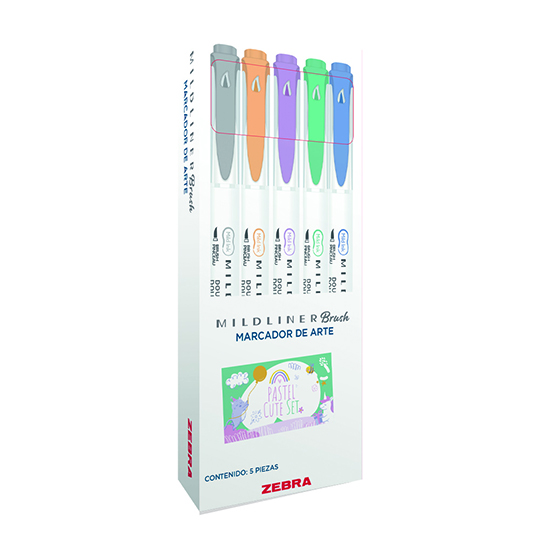 LM-Marcador ZEBRA MILDLINER Brush doble punta Cute Pastel estuche c/5 piezas