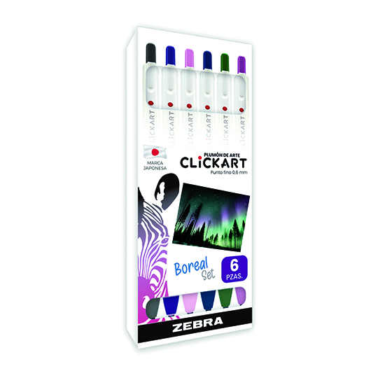 LM-Plumón de arte ZEBRA Clickart Vivid Boreal punto fino estuche c/6 piezas