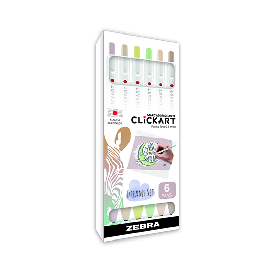 Plumón de arte ZEBRA Clickart Pastel Dreams punto fino estuche c/6 piezas