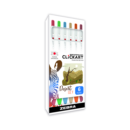 Plumón de arte ZEBRA Clickart Vivid Desert punto fino estuche c/6 piezas