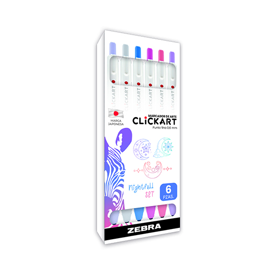 Plumón de arte ZEBRA Clickart Pastel Nightfall punto fino estuche c/6 piezas