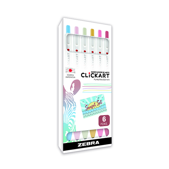 Plumón de arte ZEBRA Clickart Pastel Sunset punto fino estuche c/6 piezas