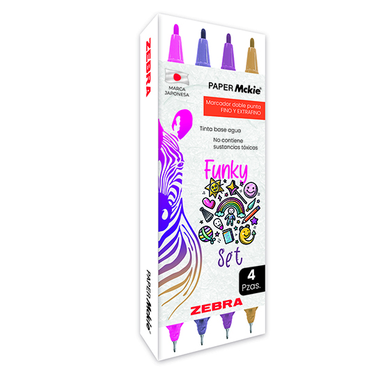 LM-Marcador ZEBRA doble punta PAPER Mckie funky set estuche con 4 pz
