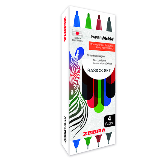 LM-Marcador ZEBRA doble punta PAPER Mckie basics set estuche con 4 pz