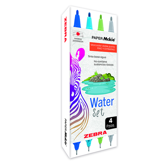 LM-Marcador ZEBRA doble punta PAPER Mckie water set estuche con 4 pz