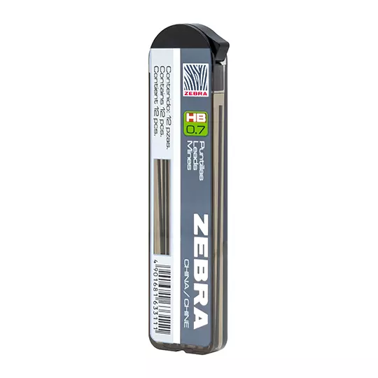 Puntillas de grafito ZEBRA HB punto mediano 0.7 mm tubo con 12 puntillas