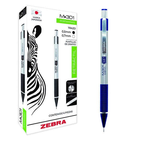 Portaminas ZEBRA M-301 punto fino 0.5 mm color de cuerpo azul caja con 6 pz