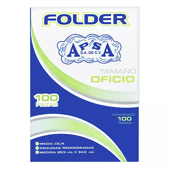 Folder azul APSA tamaño oficio  , paquete con 100  piezas