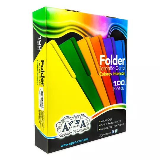 Folder naranja intenso APSA tamaño carta, paquete con 100 piezas
