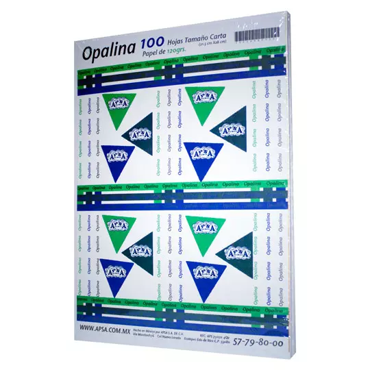 Papel opalina blanca 90% blancura APSA tamaño carta 120 gramos paquete con 100 p
