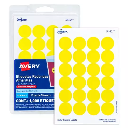 Etiqueta redonda removible amarillo AVERY con tecnología laser/inkjet