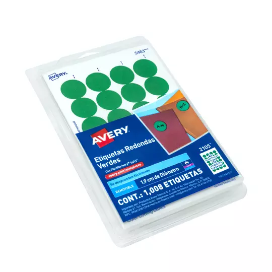 Etiqueta redonda removible verde AVERY con tecnología laser/inkjet