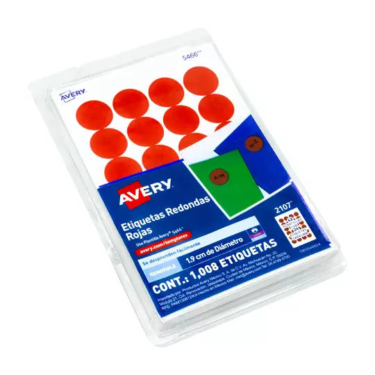 Etiqueta redonda removible rojo AVERY con tecnología laser/inkjet