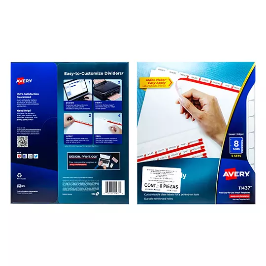 Separador blanco carta 8 divisiones AVERY tecnologia laser