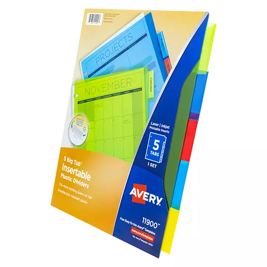 Separador plástico carta 5 divisiones AVERY tecnología laser/inkjet