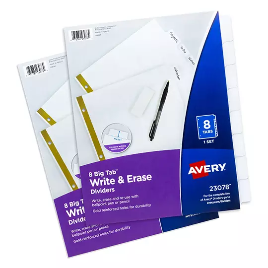 Separador blanco carta 8 divisiones AVERY pestañas borrables.