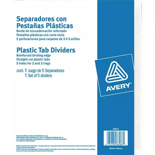 Separador basico amarillo 5 divisiones AVERY tamaño carta
