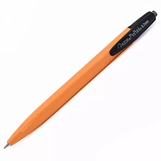 Bolígrafo fino retráctil Pin Point 0.7 mm color negro cuerpo amarillo c/12 pzas