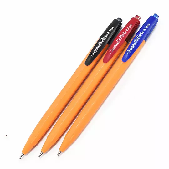 Bolígrafo fino retráctil Pin Point 0.7 mm surtido cuerpo amarillo c/3 pzs