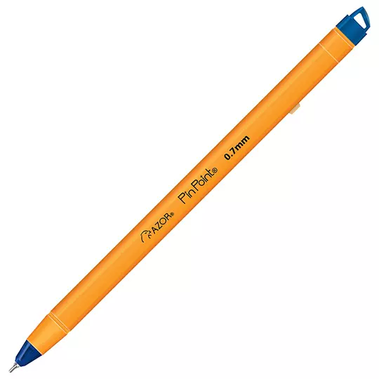 Bolígrafo fino Pin Point 0.7 mm color azul cuerpo amarillo empaque con 3 pzas