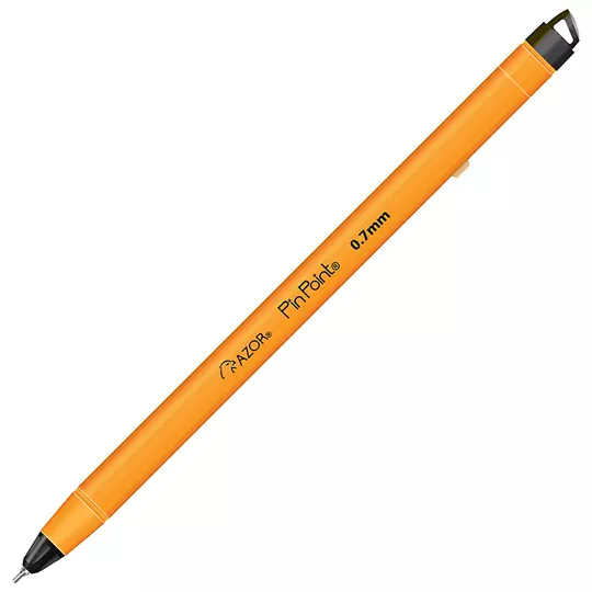 Bolígrafo fino Pin Point 0.7 mm color negro cuerpo amarillo empaque con 3 pzas