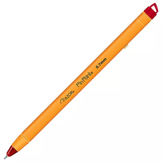 Bolígrafo fino Pin Point 0.7 mm color rojo cuerpo amarillo empaque con 3 pzas